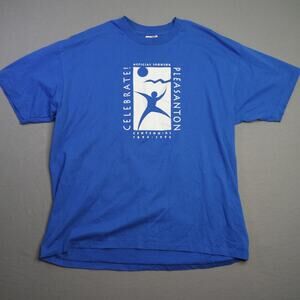 Vintage Hanes Shirt Mens XL Heavyweight 50/50 Single Stitch 90s Retro Blue